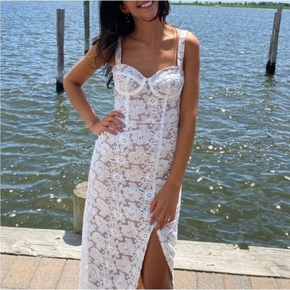 Anthropologie Hutch Slim Lace Corset Midi Maxi Dress Ivory Nude Lined - Picture 5 of 9
